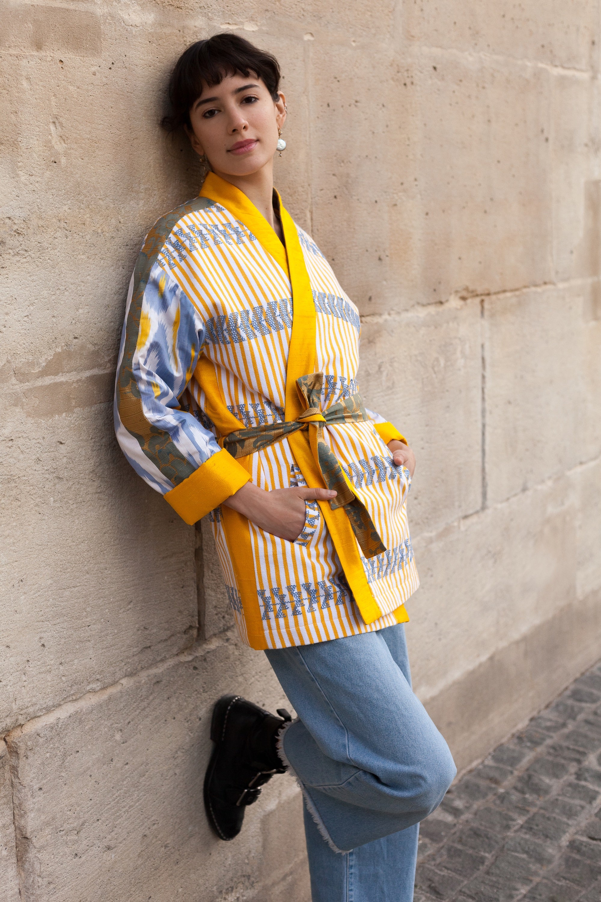 maison-mitla-handwoven-women-Jacket-kimono-silk-cotton-yellow-6