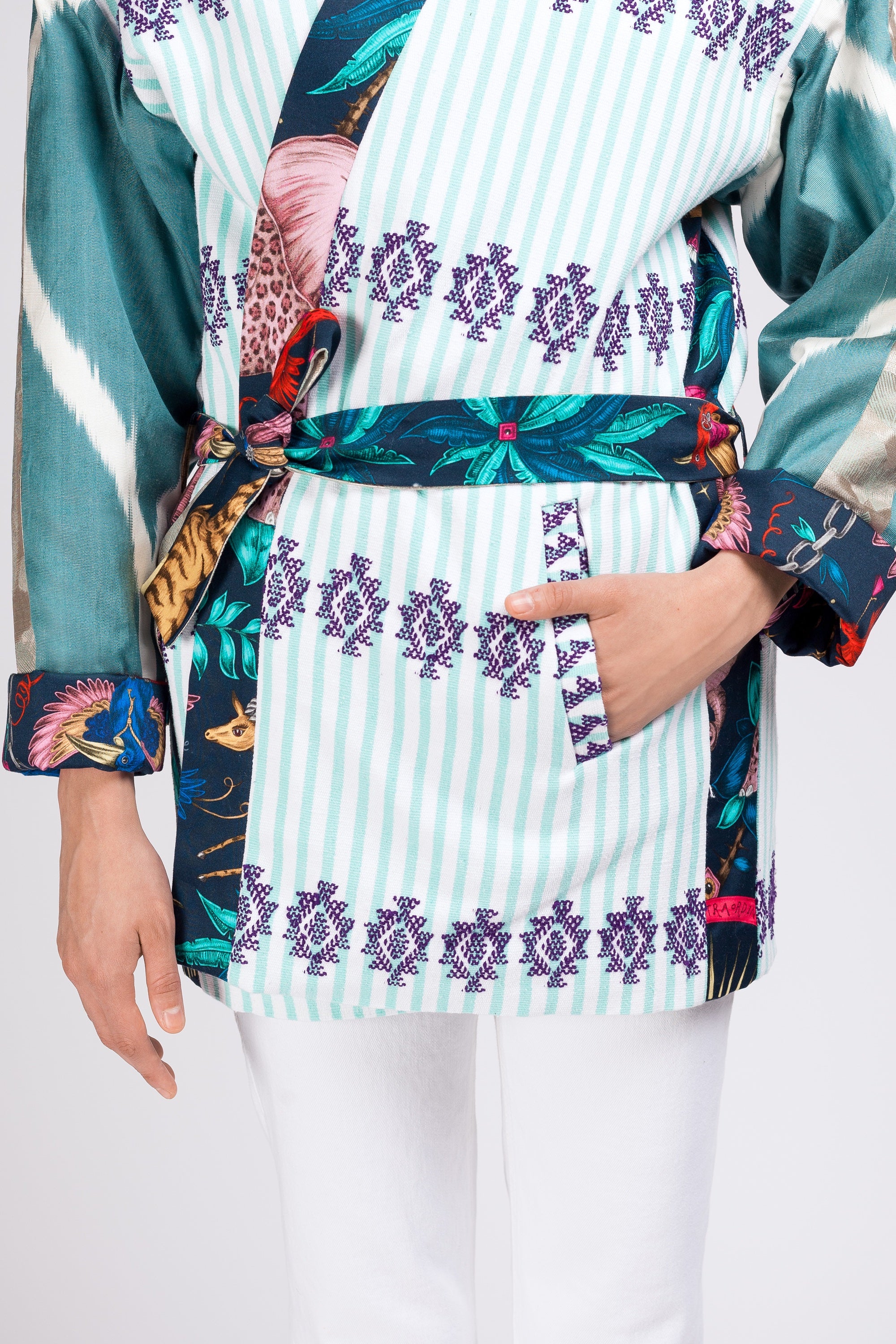 maison-mitla-handwoven-women-Jacket-kimono-silk-cotton-turquoise-3